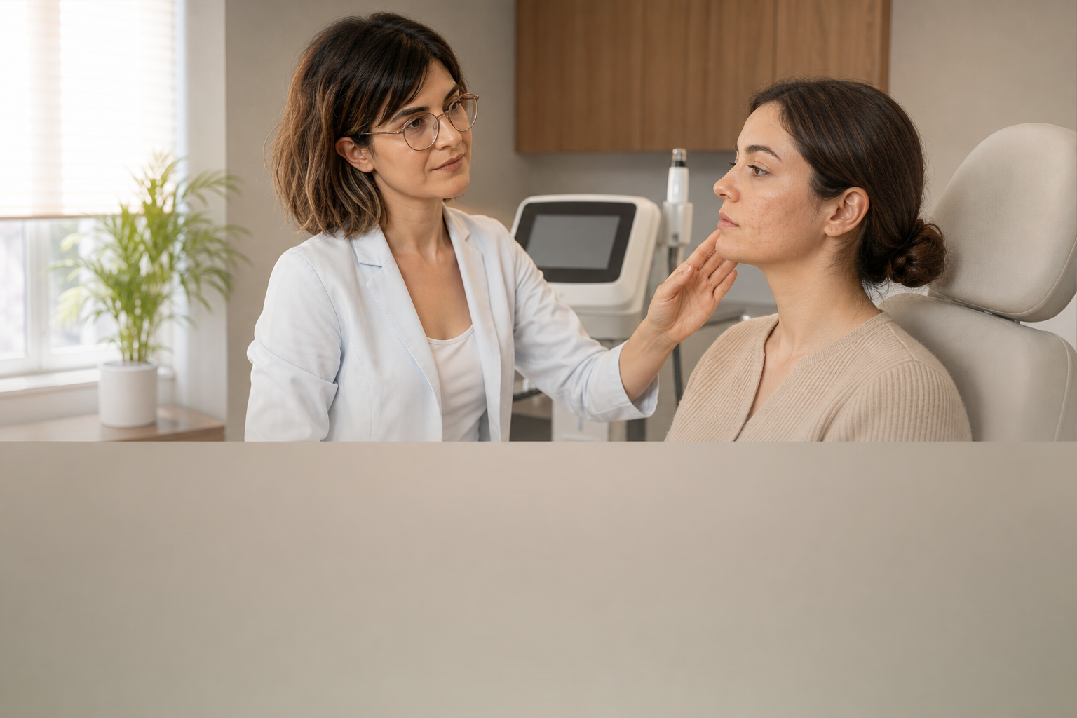 Dr. Özge Yöntem’in altın iğne radyofrekans öncesi hastanın yanak dokusunu değerlendirmesi